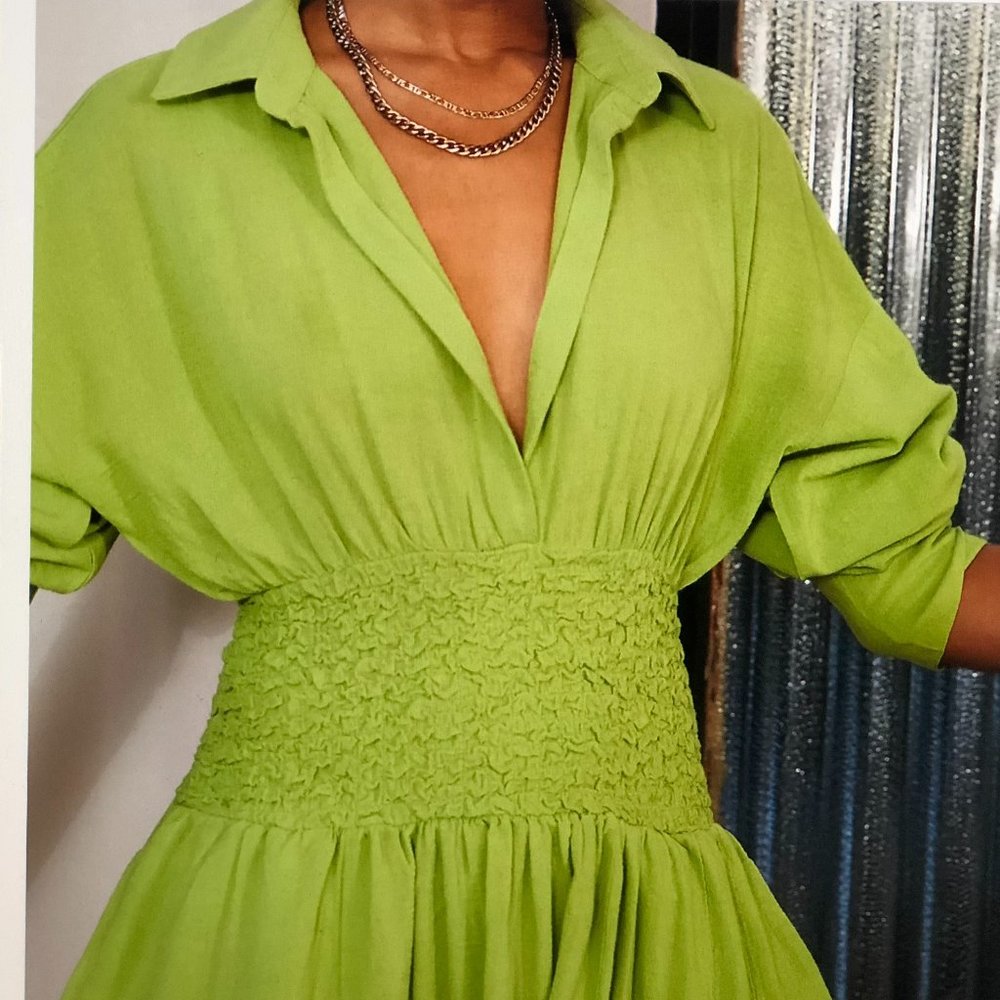 Free People Lime Green Maxi Dress with Smocked Waist